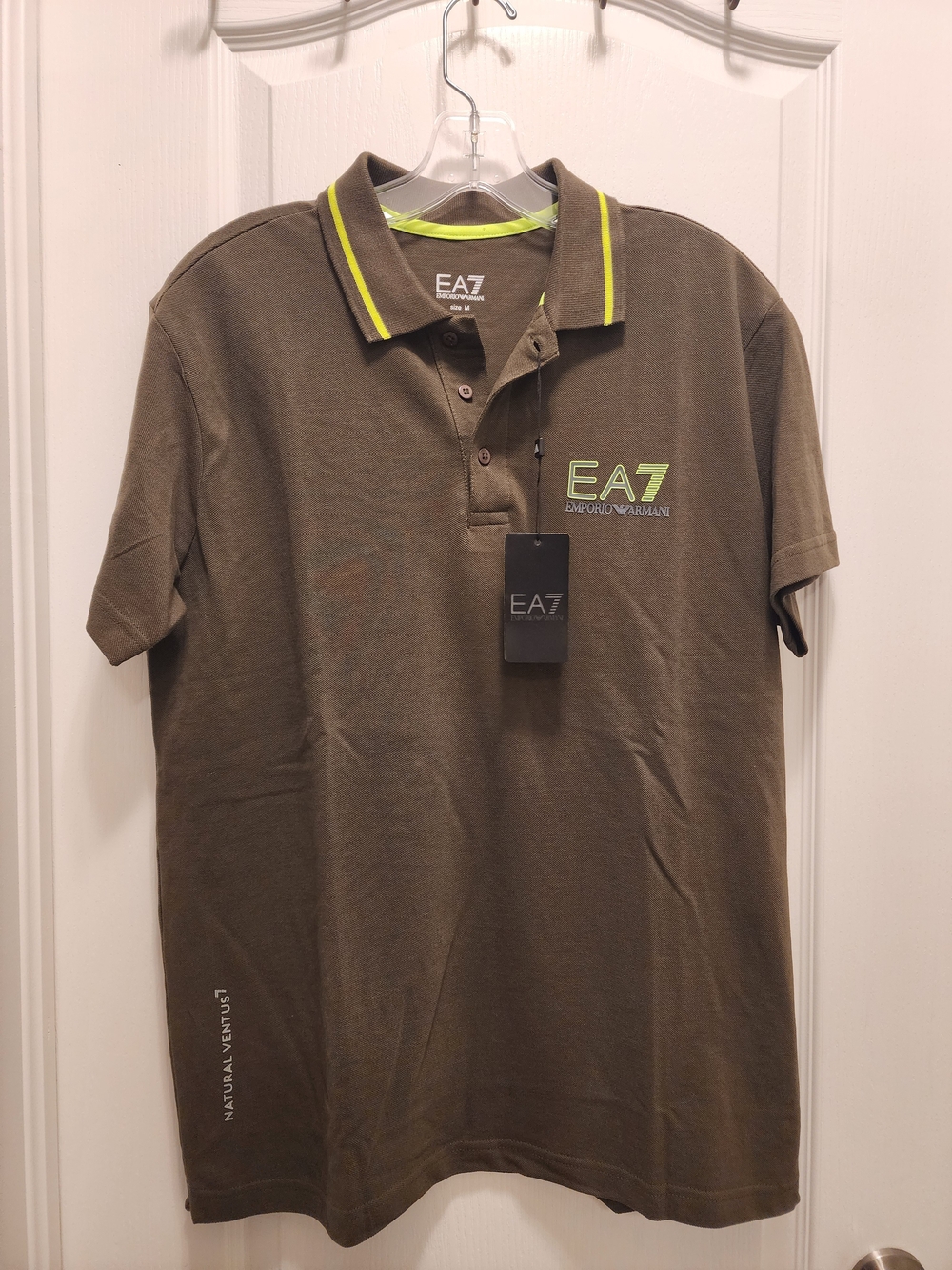 Emporio Armani Olive Green Polo with Neon Lime Accents
